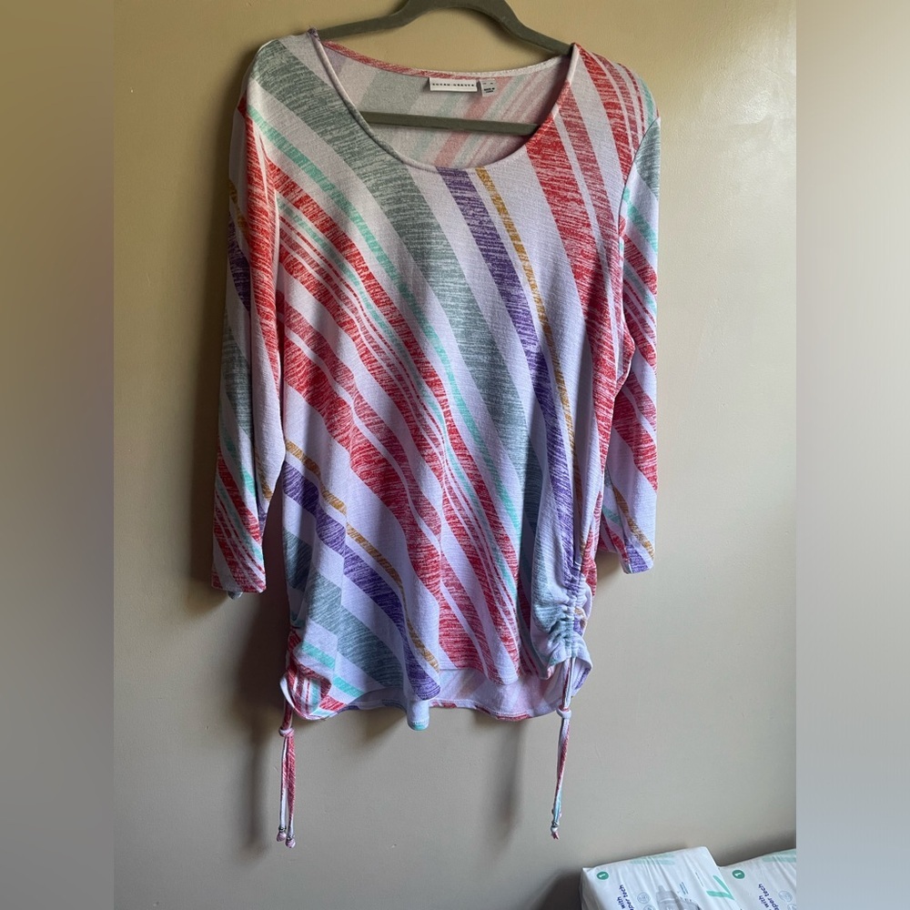 Susan Graver size XL stretchy soft knit blouse artsy colorful